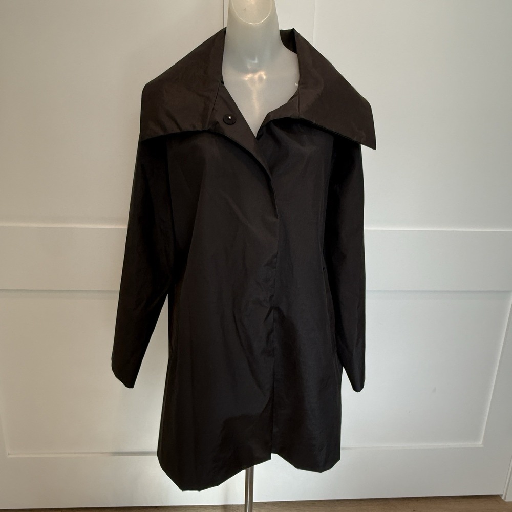 Jane Post Saks Fifth Avenue Black Raincoat Oversized Collar Minimalist Coat XL